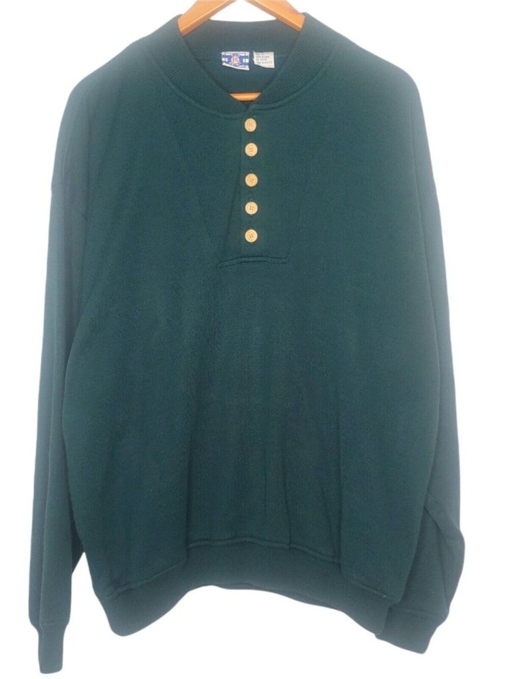 Vintage 1990s Pro Spirit Henley Sweater XL Green Pullover Button Up Knit